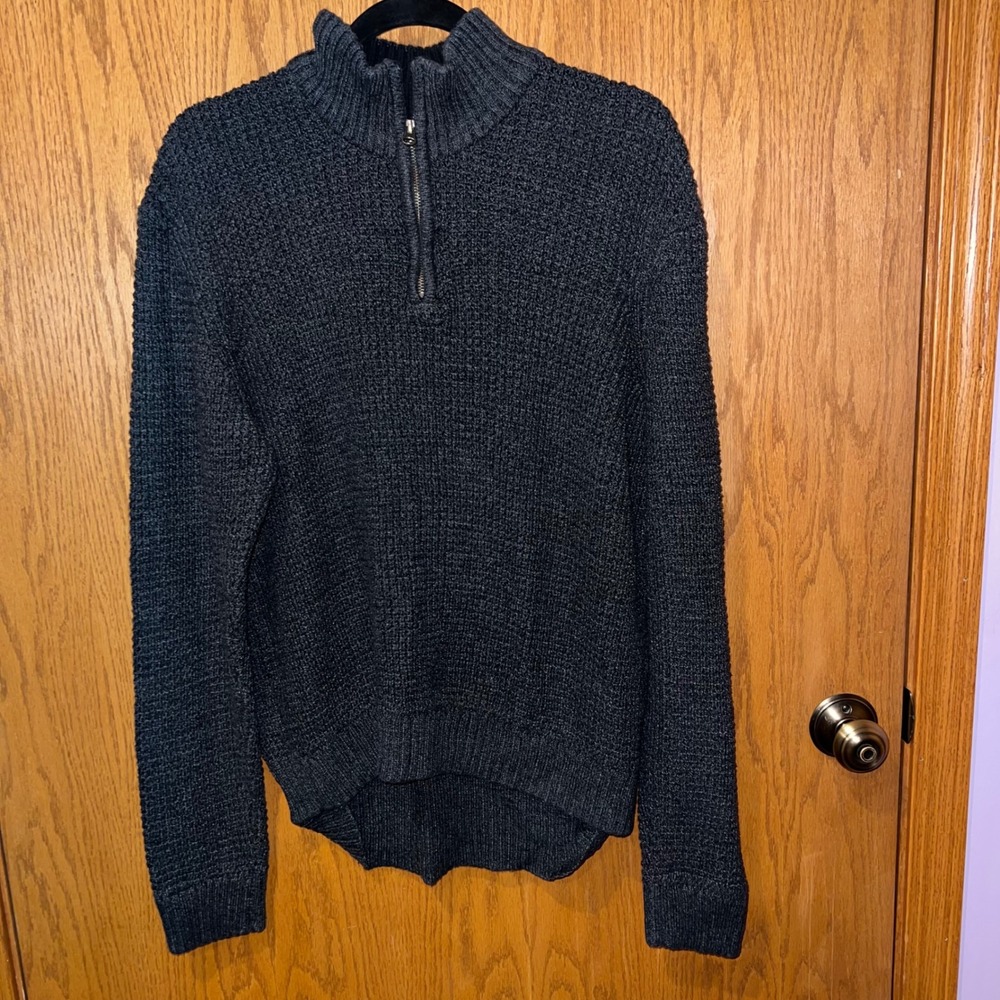 Aeropostale Mens Dark Gray Waffle Knit Quarter Zip Sweater‎ XL